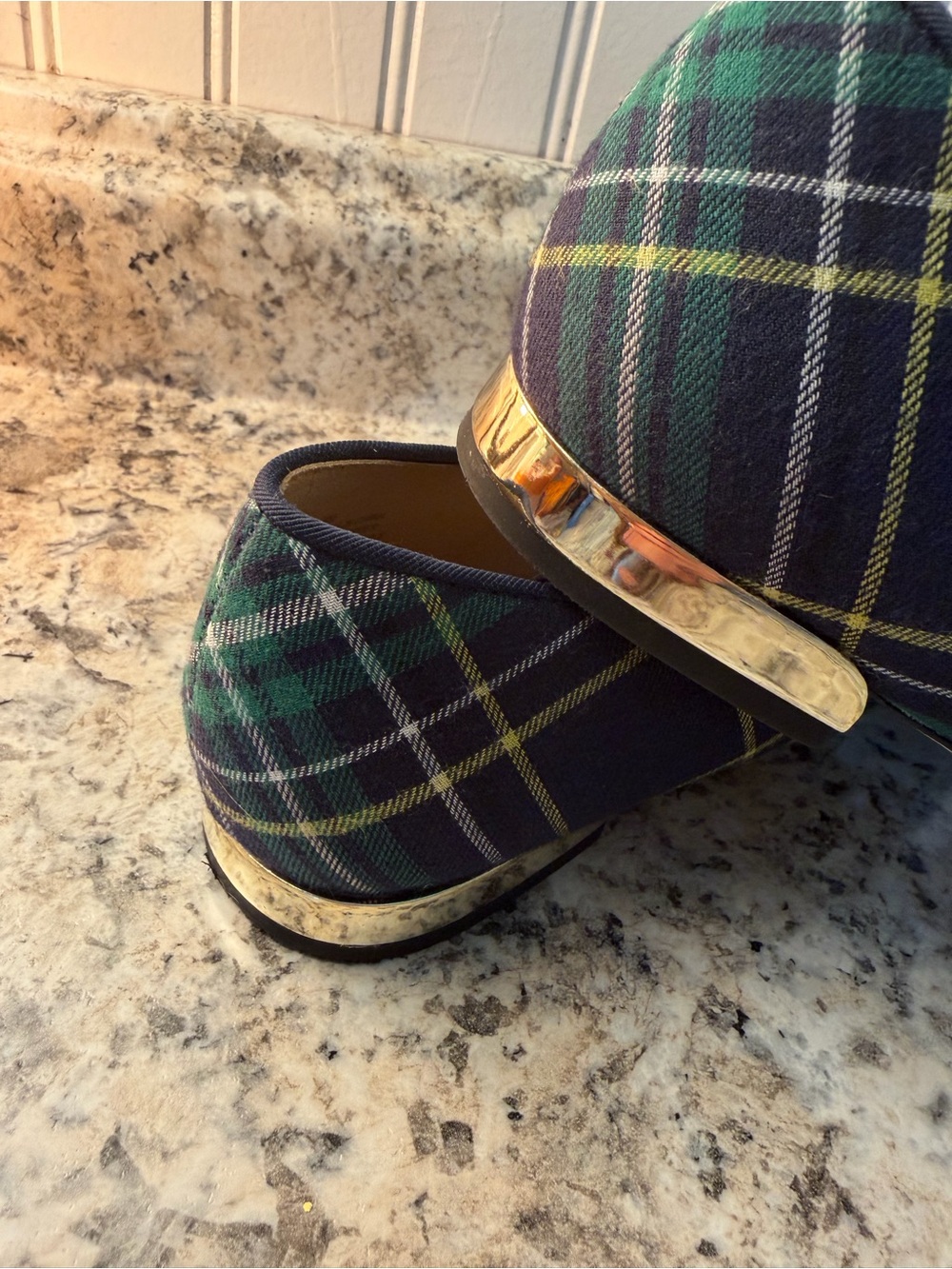 Talbots Navy Plaid Slip-On Loafers Christmas ๐ Holiday Green Tartan Preppy - Picture 8 of 8